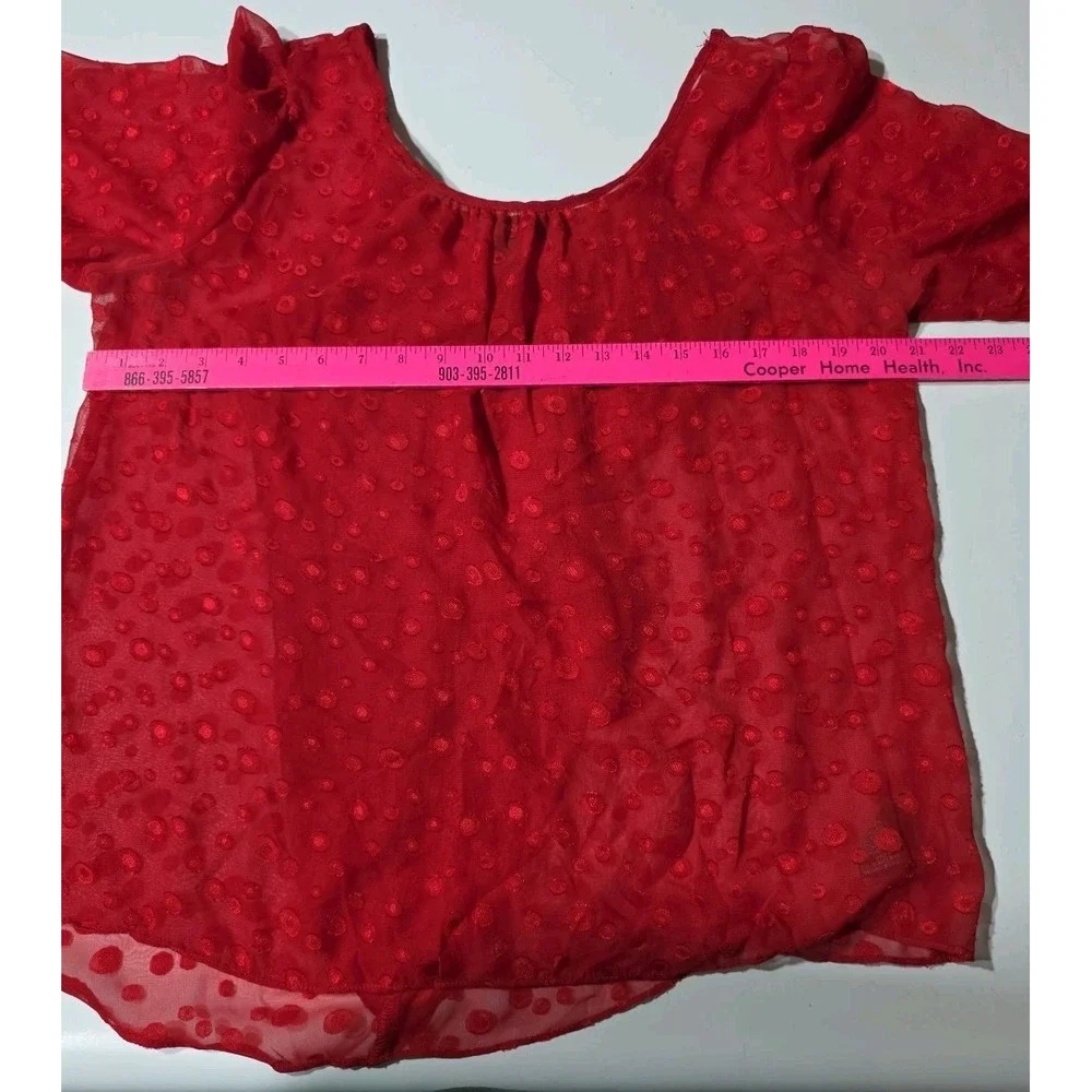 Vintage A. BYER Red Sheer Career Blouse PUFF SLEEVE Size XL Valentines - Picture 6 of 9